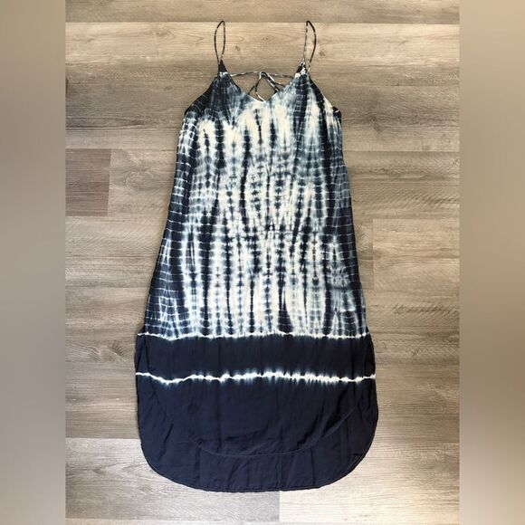 Anthropologie Cloth & Stone Tie Dye Midi Dress Navy White - Picture 2 of 13